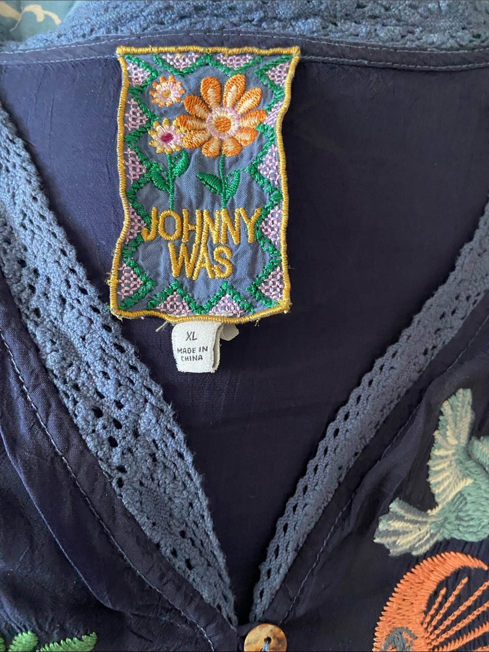 Johnny Was Navy Embroidered blouse - Picture 2 of 8